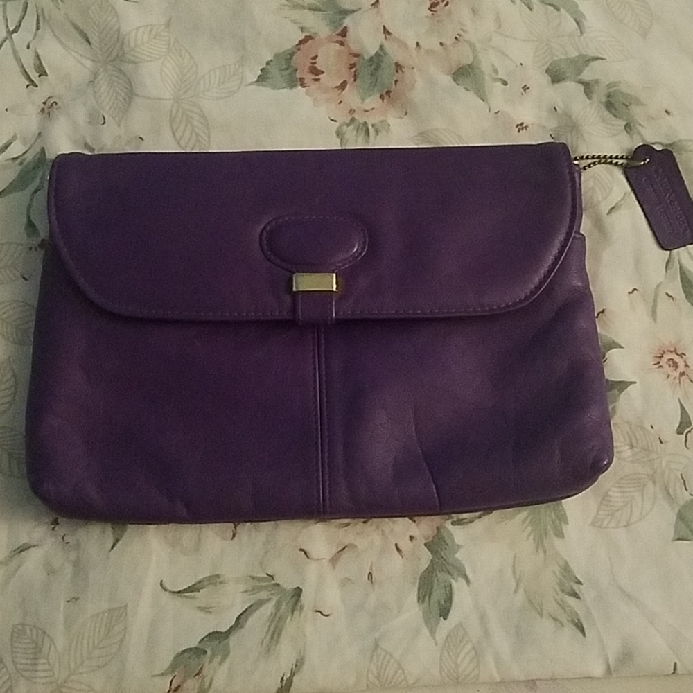 Purple Leather Midsize Clutch / Purse